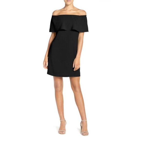 NEW Charles Henry Off the Shoulder Ruffle Black Mini Dress - Picture 1 of 6
